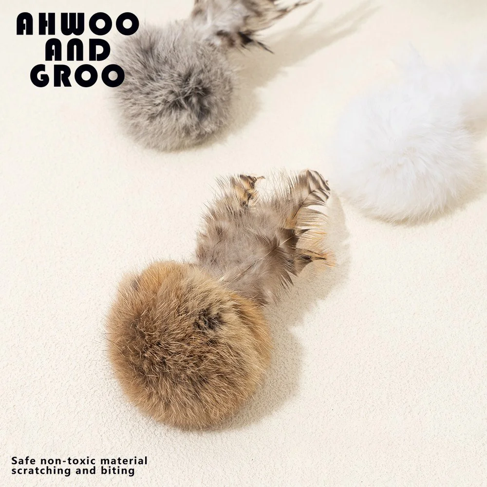 Funny Rabbit Fur Sphere Cat Toys Interaction Feathers Chew Molars  Bite Resistance Puppy Kitty Toy Pet Supplies Accessories