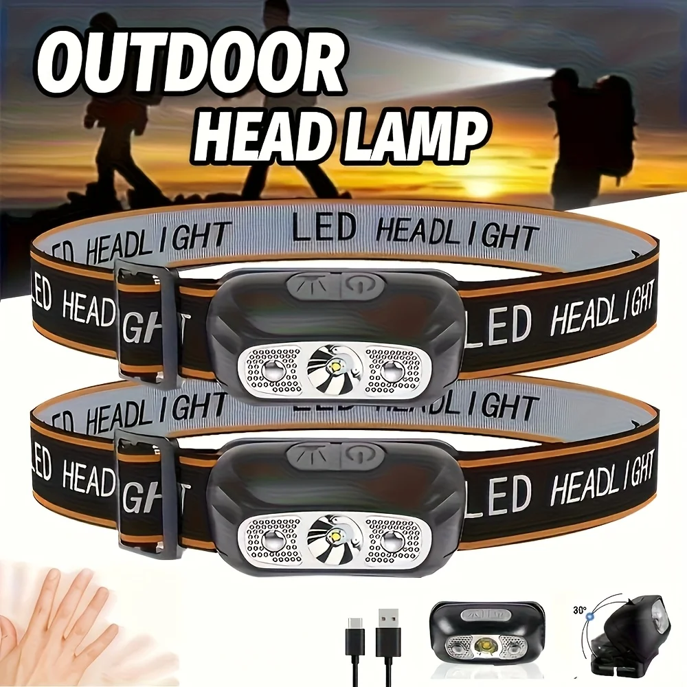 Powerful Sensor Adjustable Led Head Flashlight USB Rechargeable COB Headlamp Mini Camping Fishing Outdoors Emergency Headlamp