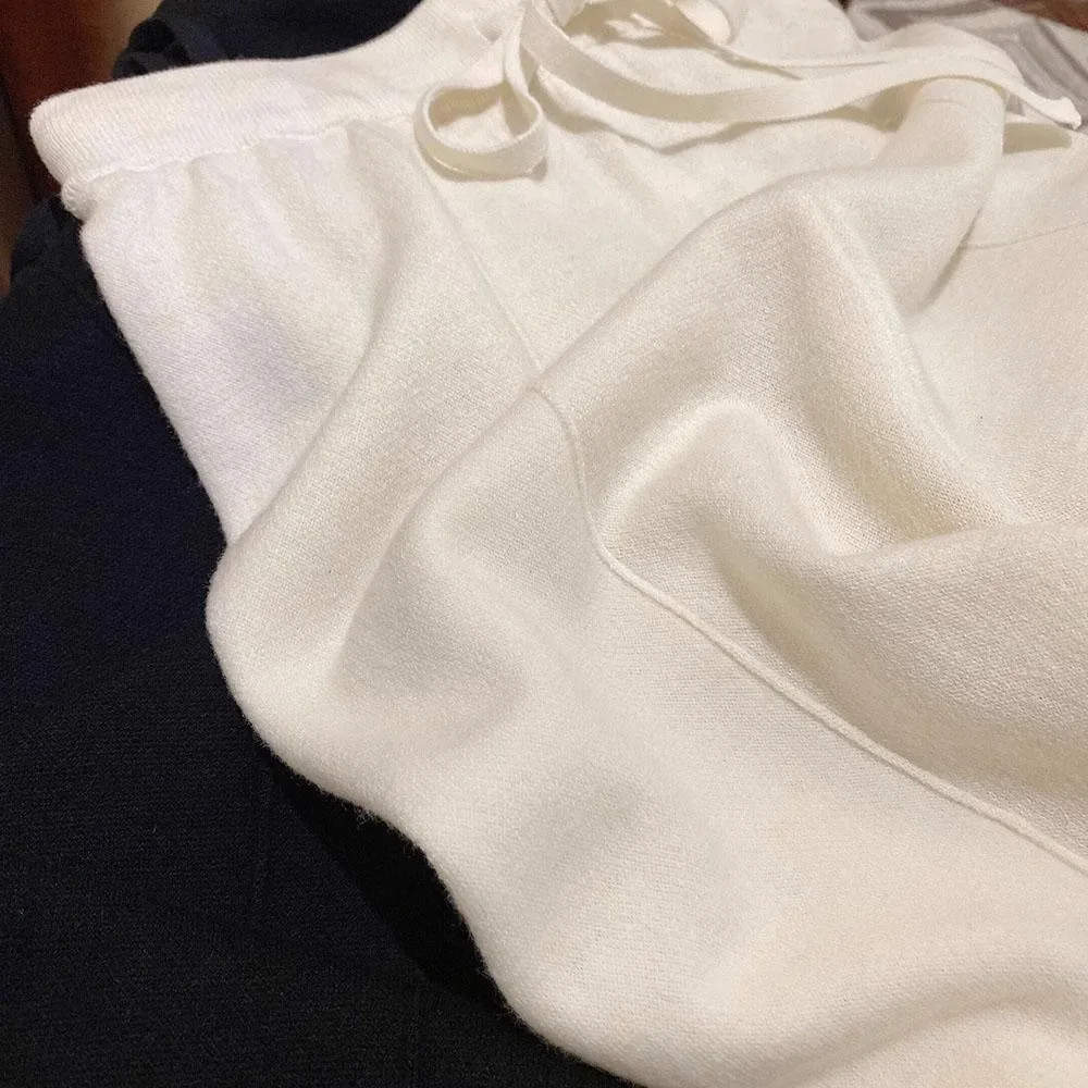 Weiße, hoch taillierte Freizeithose für Damen, Frühling und Herbst, neue Strickhose, lockere Hose mit weitem Bein, japanisches, faules fallendes Gefühl