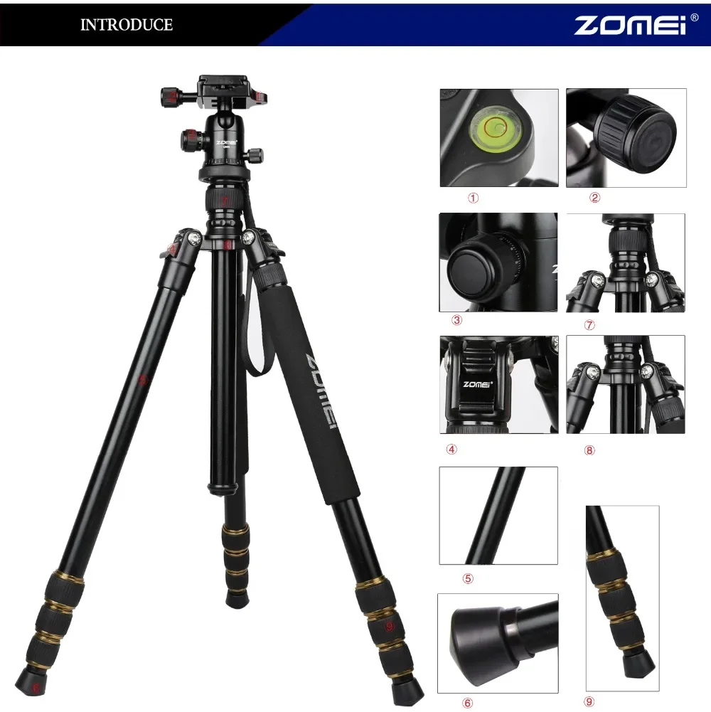 New Arrival Zomei Q666 Portable aluminium monopod stand professional camera tripod for slr video tripodes para reflex