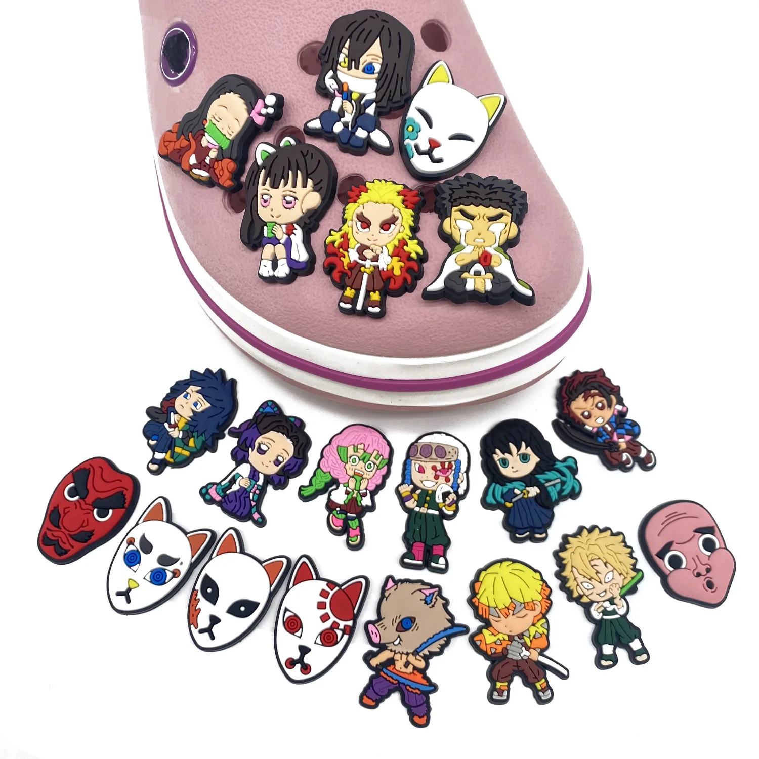 popular 20pcs set anime design PVC Shoe Charms Anime Slayer Character Fox Detachable Clog Shoe Decor Gift for Manga Fans