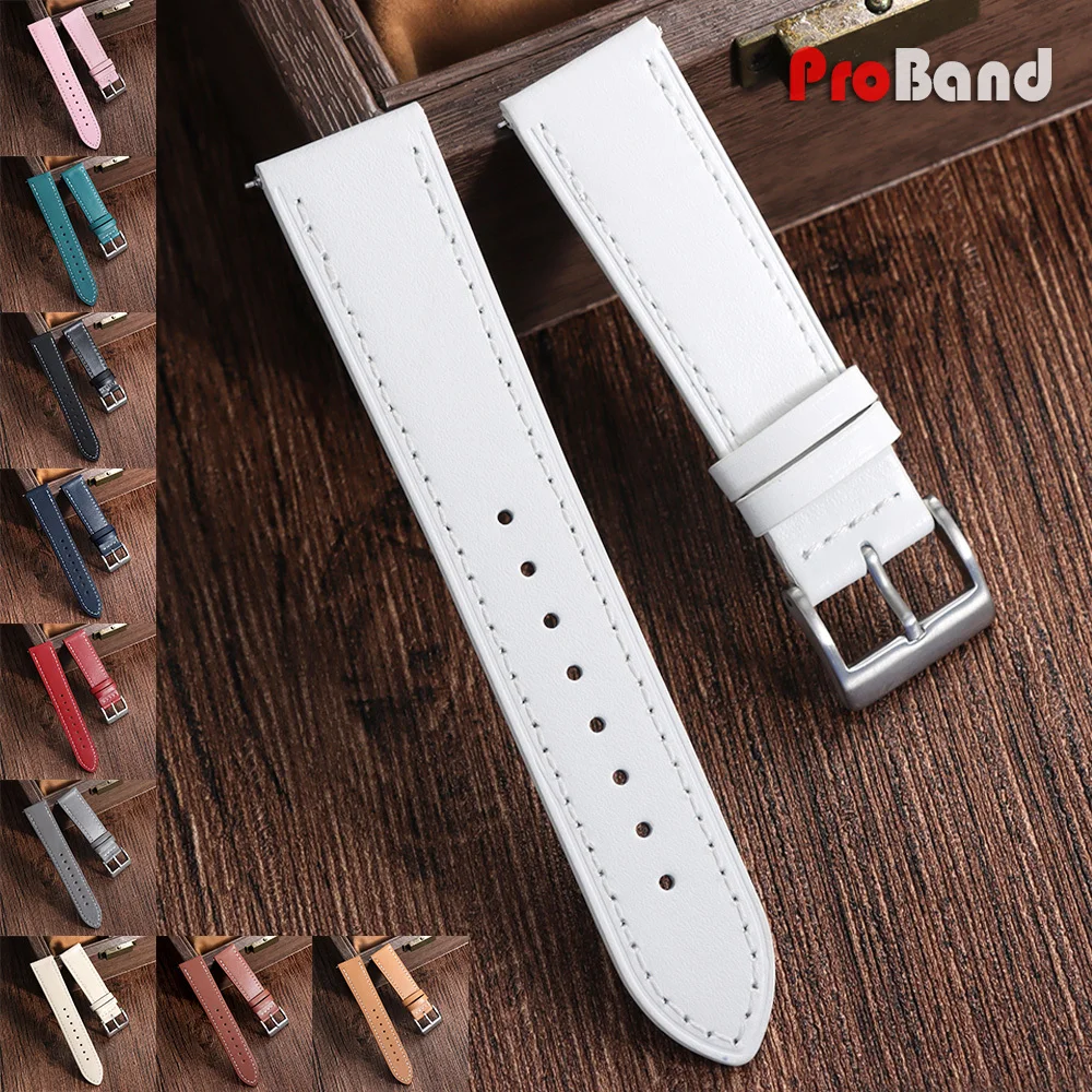 Bracelets de montre en cuir blanc, gris, beige, 18mm, 20mm, 22mm, 24mm, universels, à dégagement rapide, étanches, pour hommes et femmes