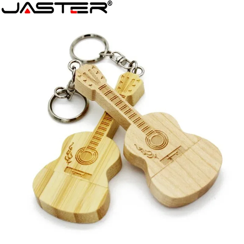 JASTER Metal keychain Natural wooden bamboo Guitar model usb flash drive pendrive 4GB 16GB 32GB 64GB memory stick LOGO customize