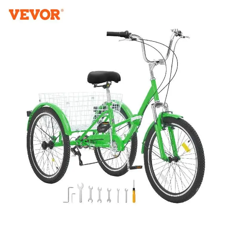 

VEVOR Folding Adult Tricycle 7-Speed Adult Folding Trikes Carbon Steel 3 Wheel Cruiser Bike with Basket & Adjustable Seat