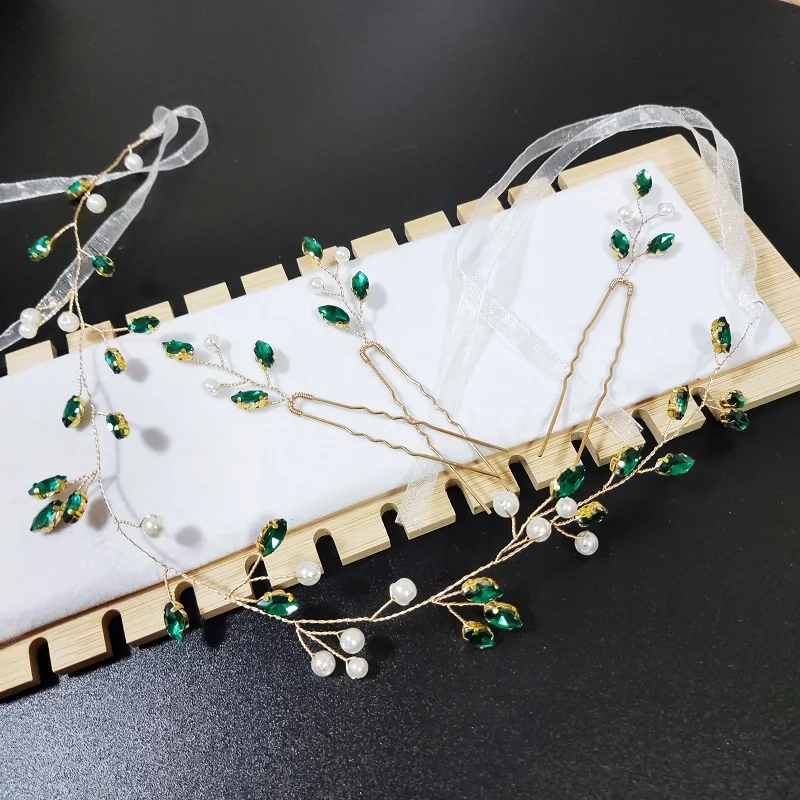 

Свадебные аксессуары для волос зеленого цвета, заколка для волос с кристаллом и жемчугом, свадебные украшения для волос, украшения для волос, головной убор невесты, повязки на голову