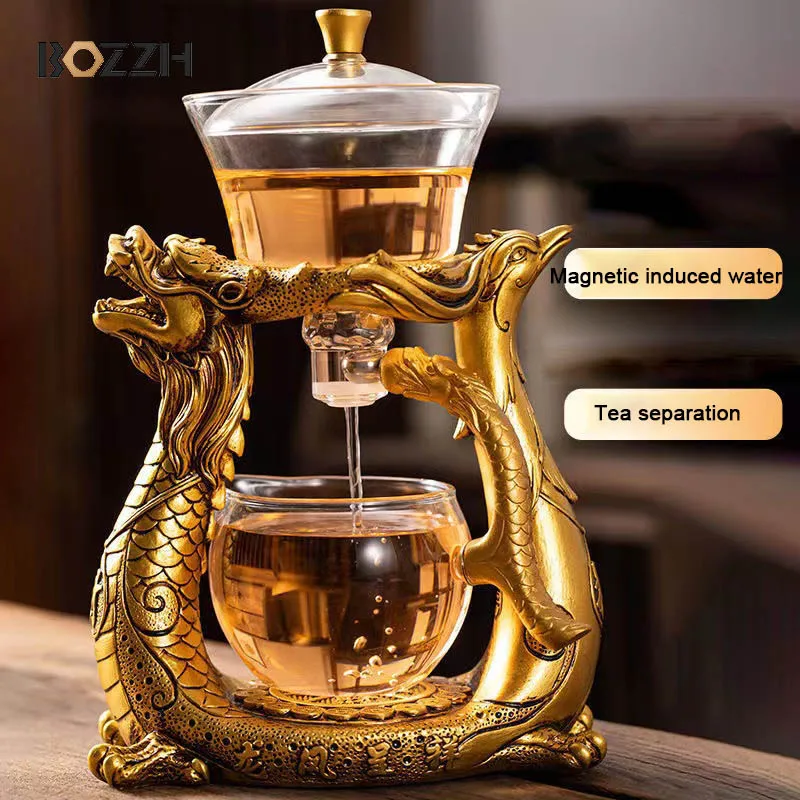 

BOZZH Creative Dragon Glass Teapot Magnetic Diversion Rotating Cover Bowl Water Tea Cup Pu'er Oolong Drinkware Dropshipping Tea