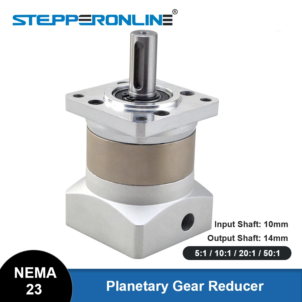 

Nema 23 Planetary Gearbox Stepper Motor Geared Speed Reducer for Nema23 Motor Ratio 5:1/10:1/20:1/50:1 10mm Input 14mm Output