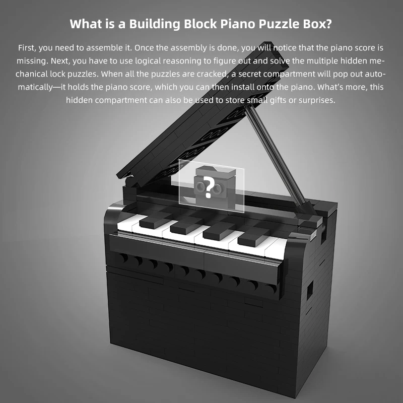 Bouwsteen Piano Puzzeldoos Ontgrendelend speelgoed, Verrassingsopbergvak, Ideaal cadeau voor kinderen en volwassenen, Leuke leerervaring