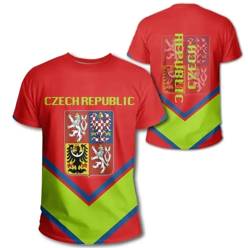

Czech Republic Flag 3D T-Shirt Men Women Coat Of Arms Of Czech Republic T Shirt Casual Oversized Short Sleeve O-neck Tees Top