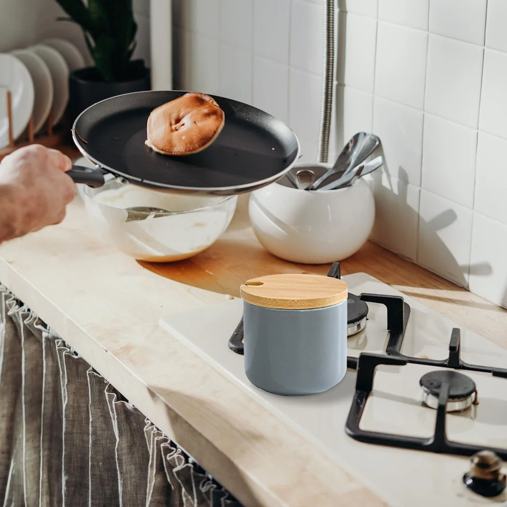 مجموعة واحدة من 3 برطمانات توابل سيراميك، حاويات تخزين مستديرة متعددة الوظائف ممتازة للمطبخ، دقيق التوابل والملح والفلفل #4