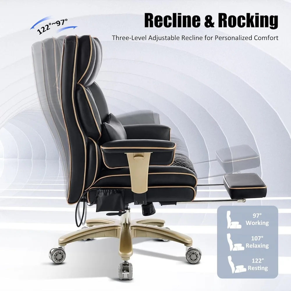 كرسي مكتب تنفيذي كبير وطويل، كرسي مكتب مريح من جلد البولي يوريثان مع دعم خلفي هوائي قابل للتعديل، تدليك قطني #5
