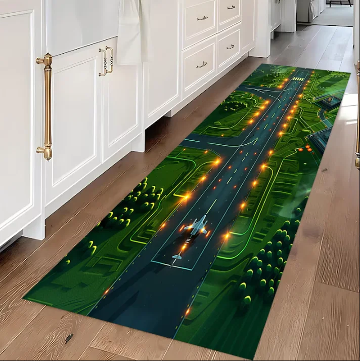 Airport Runway  Room Runner Rug Airplane Aviation Print Non Slip Long Hallway Kitchen Mat Washable Carpet for Entryway