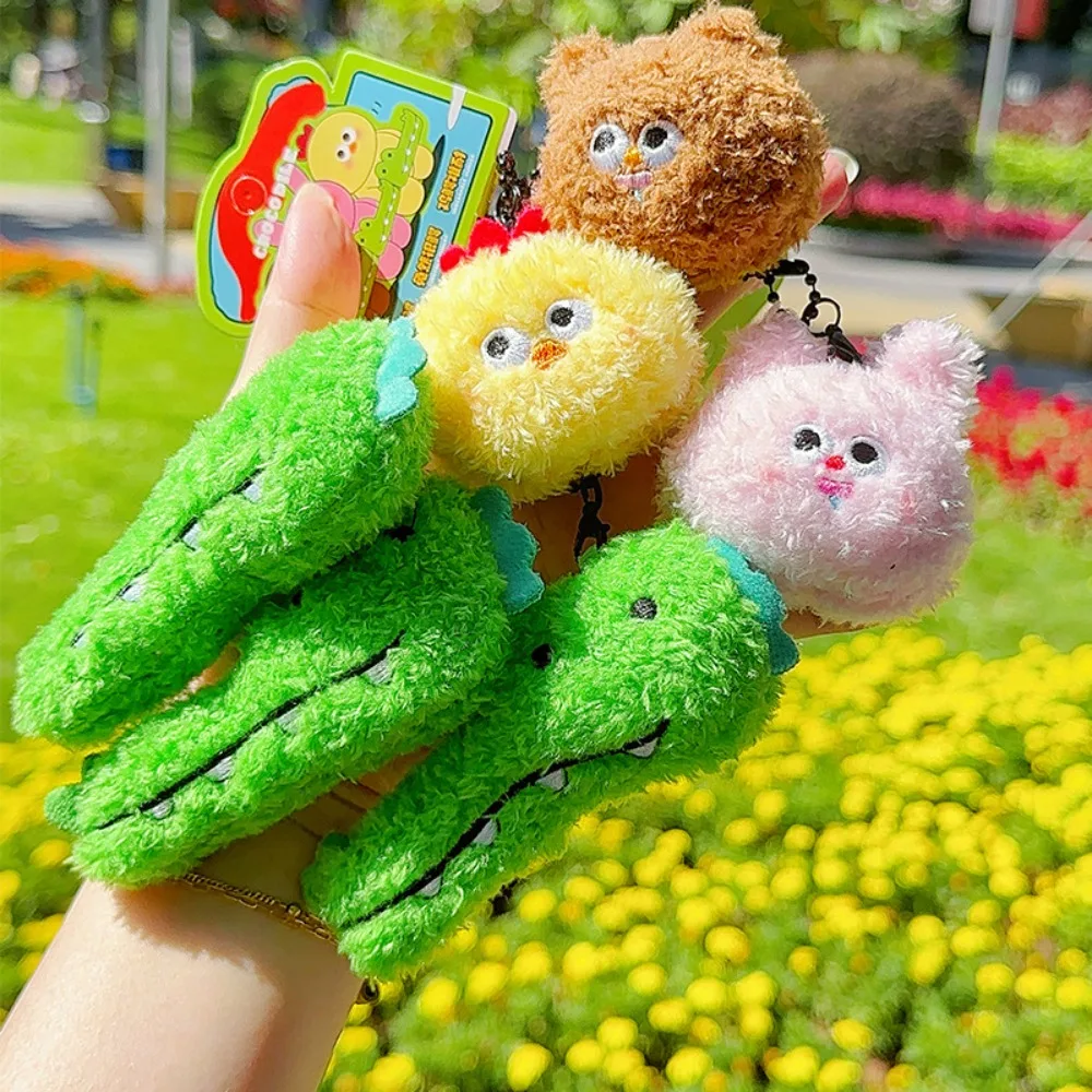 2pcs/set Pink Soft Crocodile Key Ring Chick Funny Plush Animal Key Buckle Rabbit PP Cotton Cartoon Couple Pendants Ornament