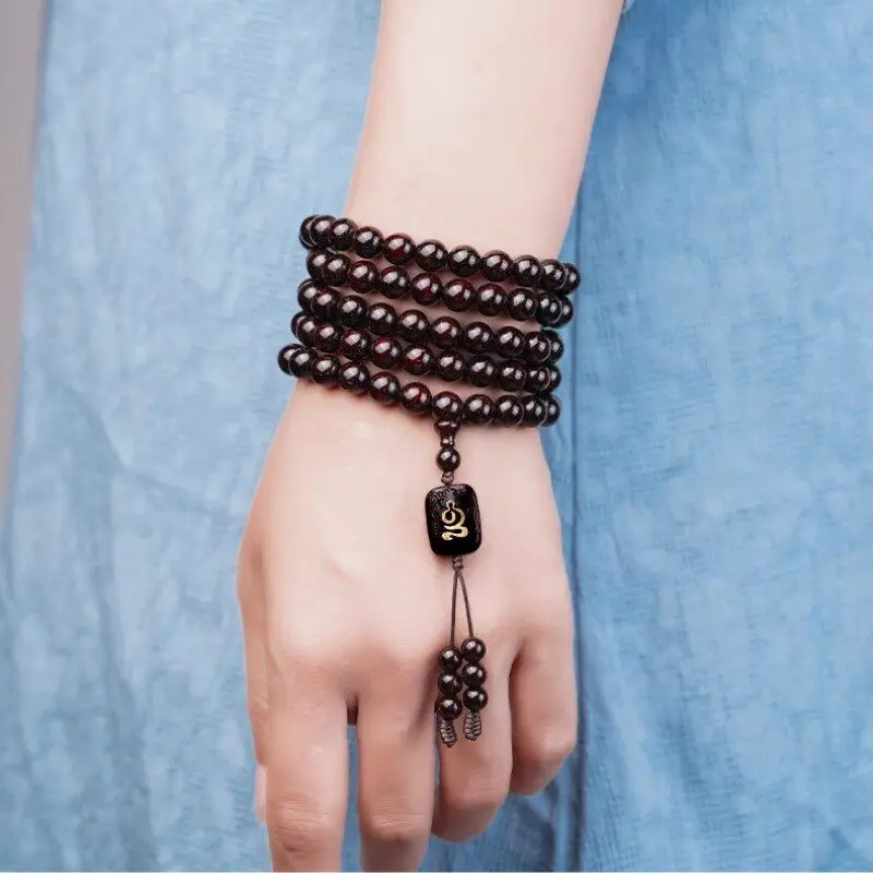 Full Gold Vein Small Leaf Rosewood 108 Beads Multi Wrap Bracelet for Men Women Old Material Prayer Beads for Fortune Gifts