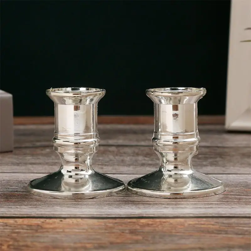 2pcs Taper Candle Holders Candlestick Silver Gold Rod Wax Base Fits Wedding Banquet Art Deco Candle Holder Home Decor