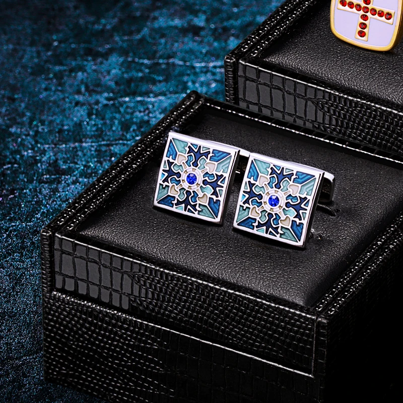 

KFLK Shirt Cuff links Button for Mens Brand Blue Enamel Fashion Cufflink Male High Quality Luxury Wedding Guests