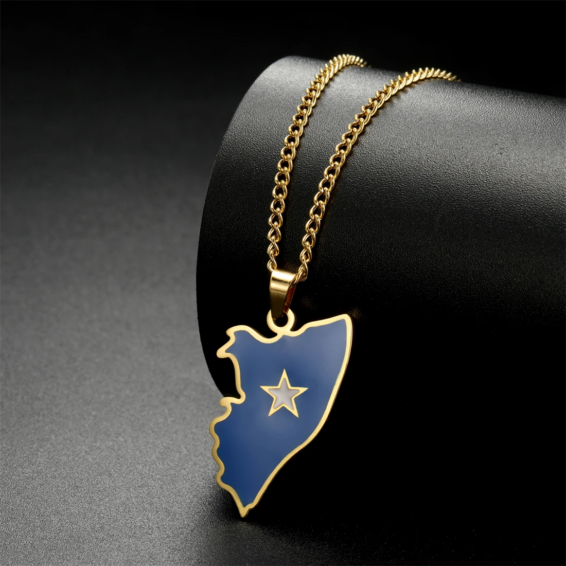 EUEAVAN Enamel Africa Somalia Map Necklaces Women Stainless Steel Somali Country Flag Pendant New Fashion Party Jewelry Gift