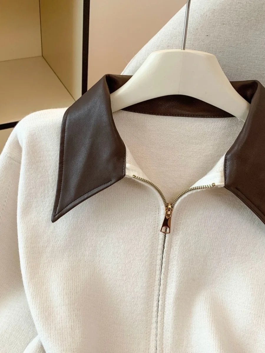 

Premium Knitted Collar Zipper Sweater Women's ort Sle Autumn Winter Faion Commute Loose Fit Long Sve Zip Coat