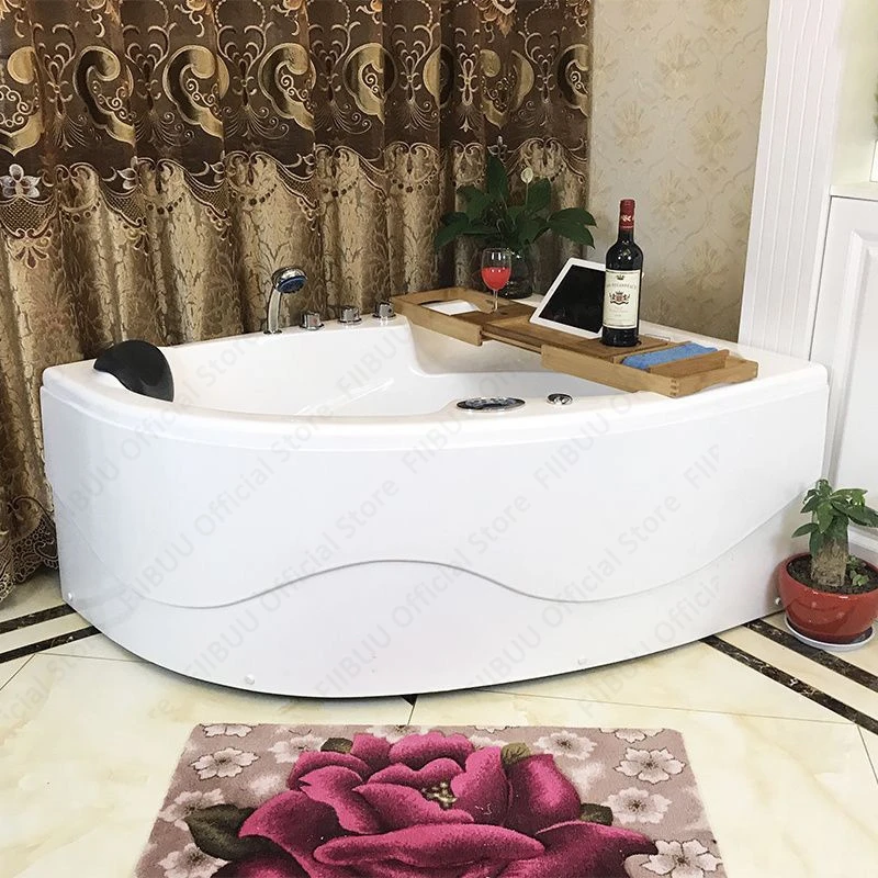 Fan Shaped Acrylic Bathtub, 1.6-Meter,Left/Right Skirt, Multifunctional Bathtub Bathroom Furniture Strong Load-Bearing Capacity