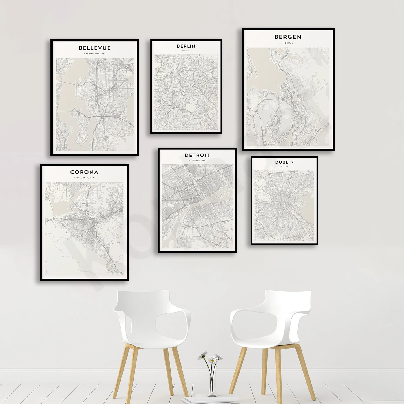 Durham Dublin Dresden Detroit Cordoba Copenhagen Columbus Berlin Bergen Bellevue Columbus. City Travel Map Poster