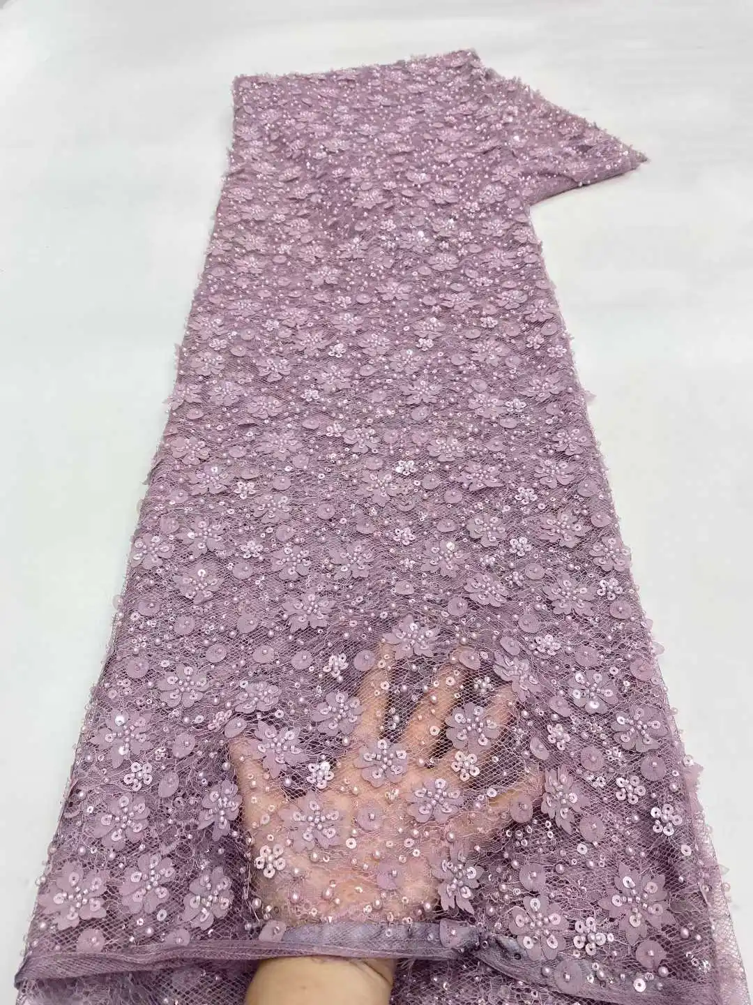 

Beaded French 3D Mesh Bridal Lace Fabric Beads African Sequins Lace 2026 Hot Sale Nigerian Beads for Women Wedding Dress Sew