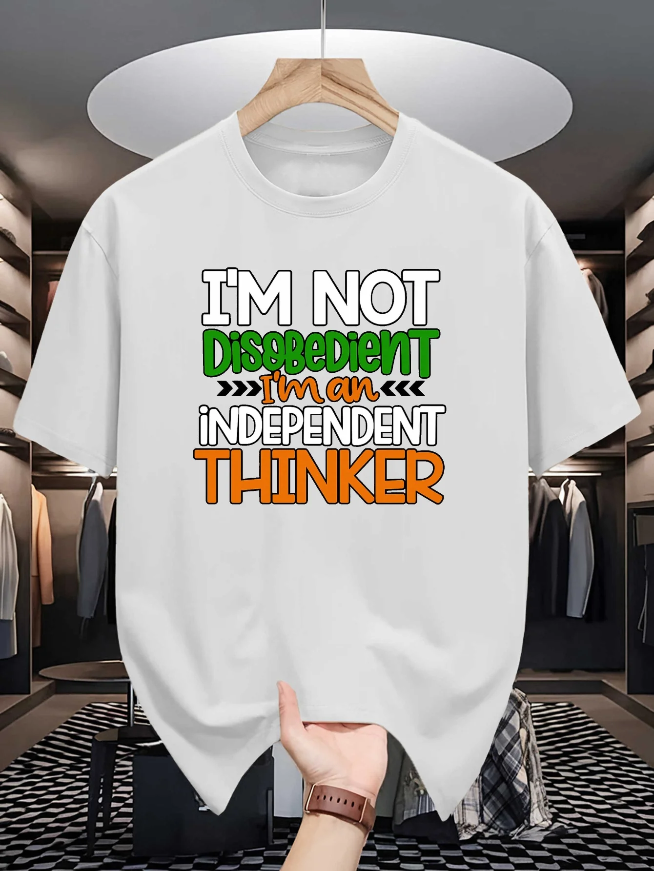 Mens Crew Neck T Shirt Independent Thinker Slogan Graphic Tee Casual Summer Tops For Personality Quote Lovers Daily Gift