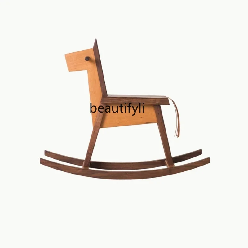 Black Walnut Cherry Adult Rocking Horse Solid Wood Horse Rocking Chair