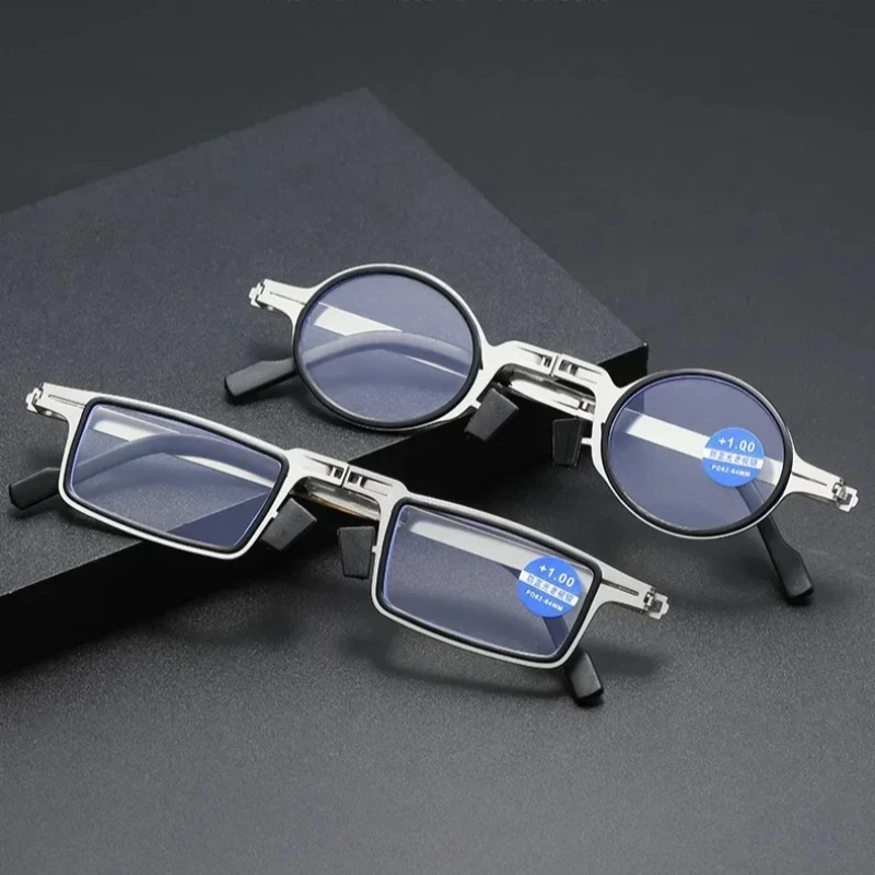 

Anti Blue Light Folding Reading Glasses Men Metal Round Square Eyewear Presbyopia Eyeglasses Diopter +1.0 to +4.0 With Box