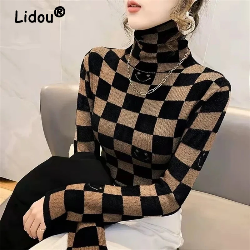 Vintage Letter Print Long Sleeve Turtleneck Soft New T-Shirt For Women Autumn Winter Korean Style Chic Basic Bottoming Tee Shirt