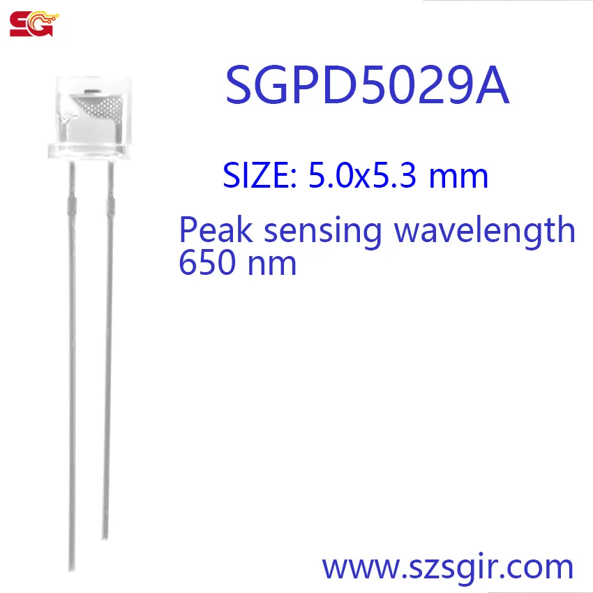 20 PCS, 5mm Flat Lens Photodiode, SGPD5029A, Photo sensor, 650nm Peak Wavelength, Photo diode