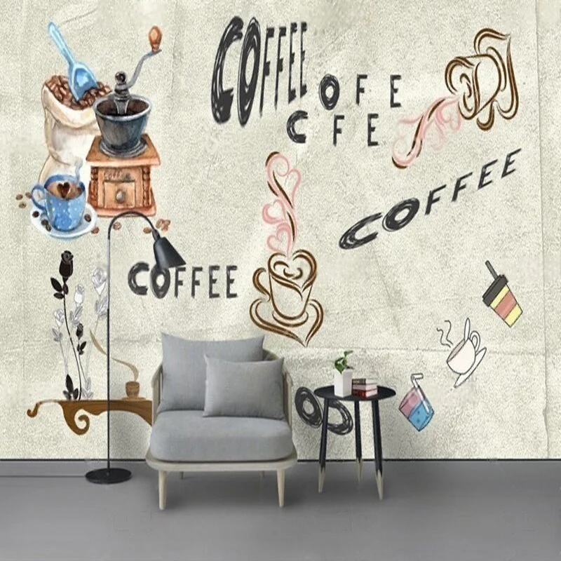 

MU9062 Custom Mural Wall Paper Modern and simple hand-painted coffee shop TV background wall