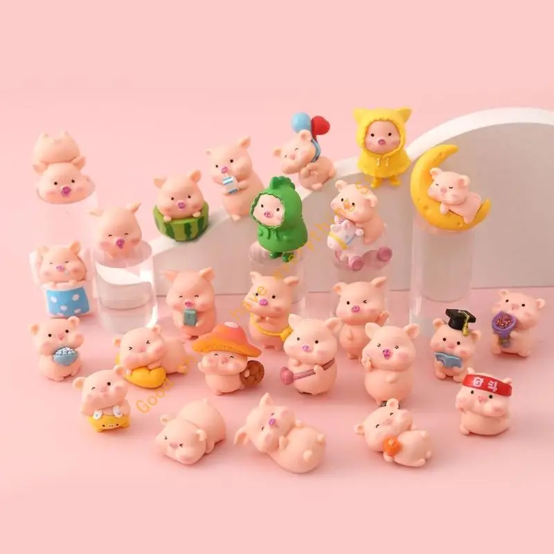Miniature Pigs Statue Garden Decors Small Resin Pigs Figurine Toy Mini Cake Toppers for Birthday Party Decors Supplies 55KF