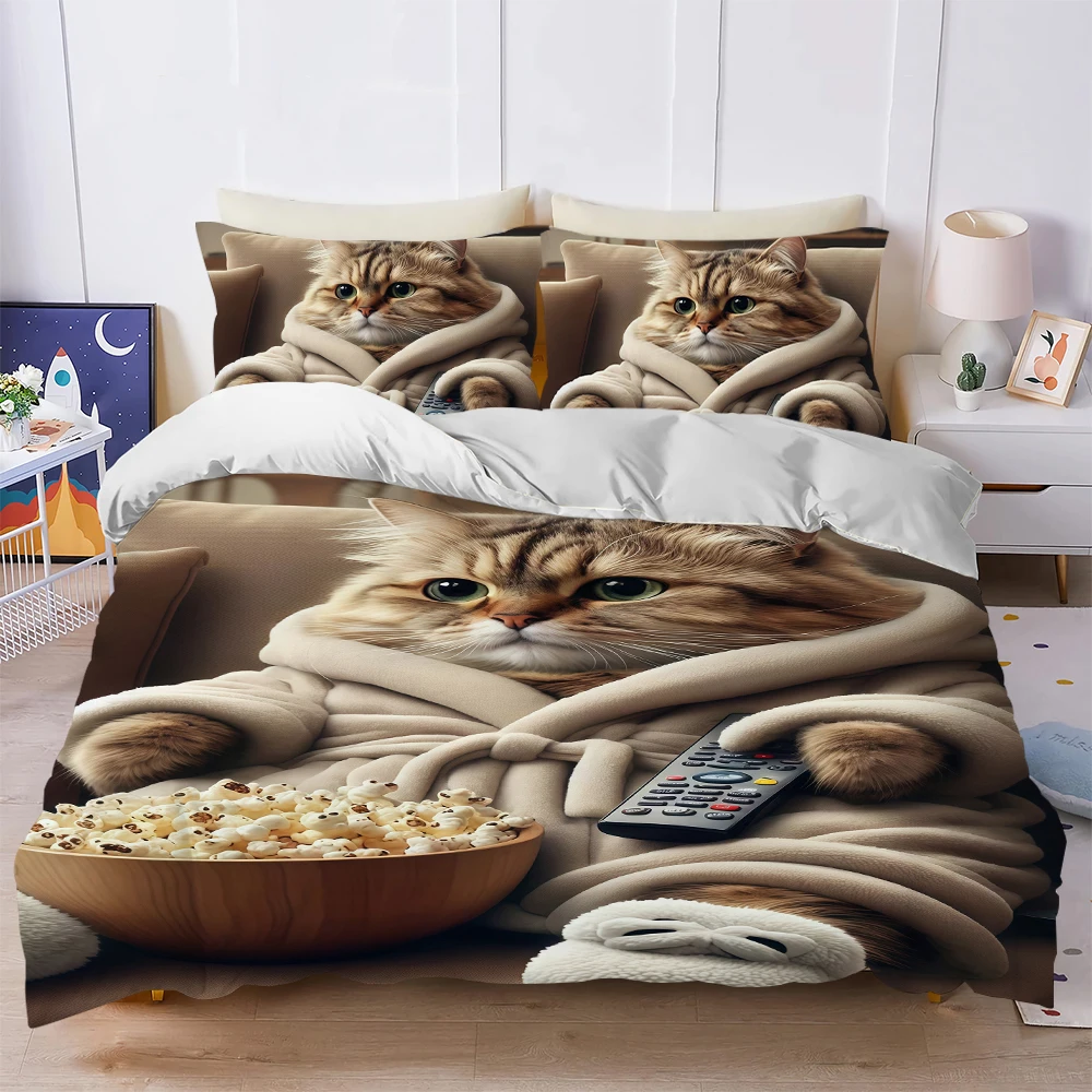 Cute cats eat snacks Duvet Cover Set Soft Wash Bed 3 Piece Summer Comfortable Student Dormitory Home Baby Bedding Best seller