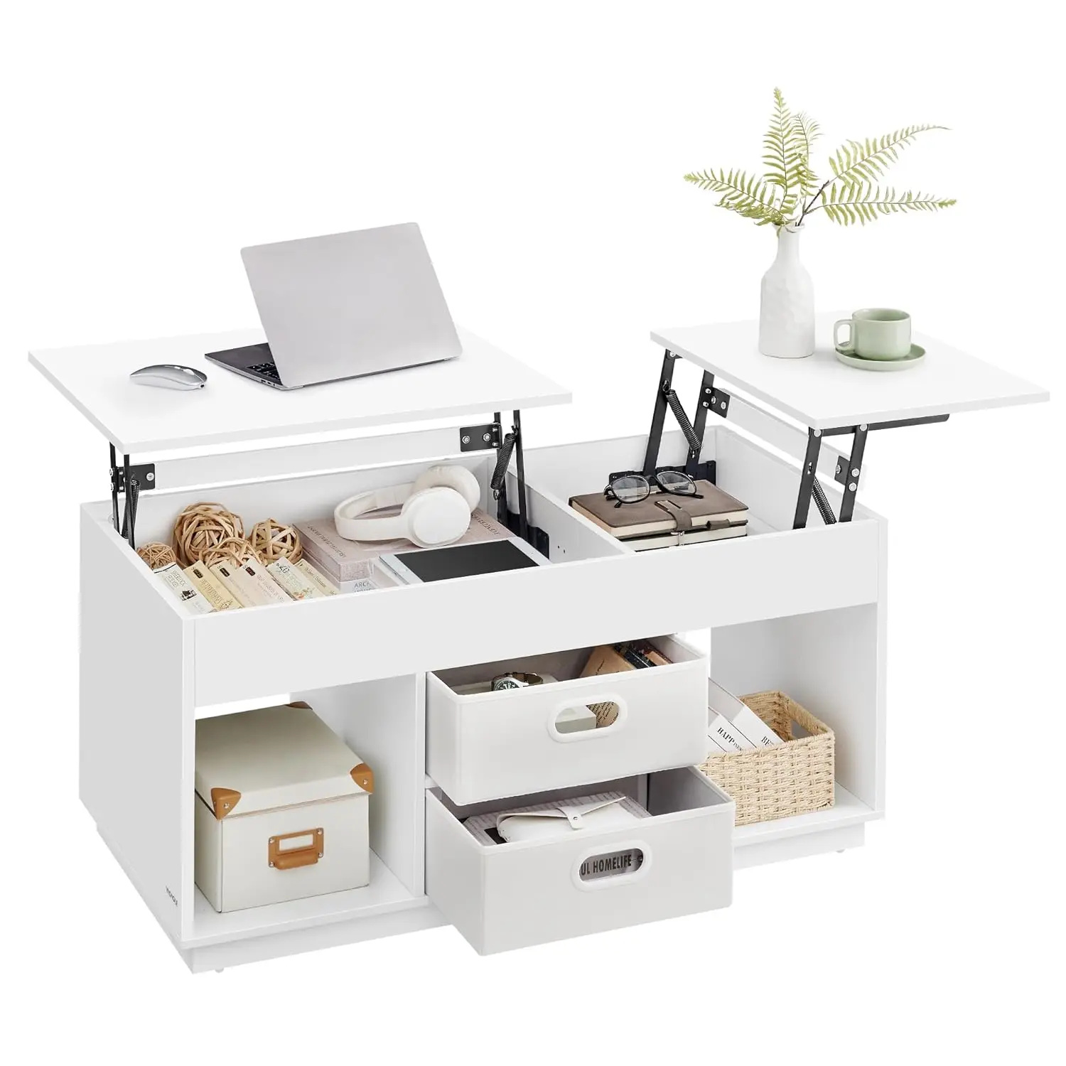 

Coffee Table, Lift Top Coffee Table with 2 Drawers and Hidden Compartments, Center Table with Lift Tabletop, Open Compartments,