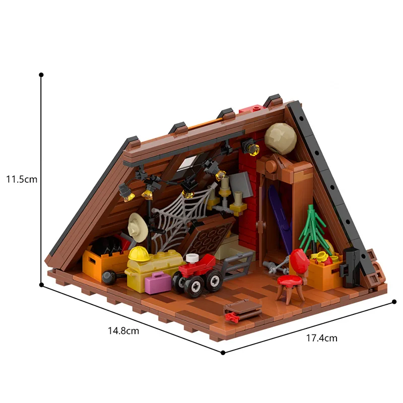 MOC Loft Wooden House Building Blocks Kit Attic Utility Room Tool House Architecture Model DIY Toys for Children Birthday Gift