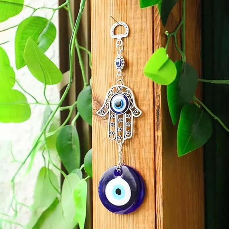 Turkish Blue Evil Eye Wall Hanging Pendant Amulet Lucky Charm Blessing Protection Gift Hamsa Hand Flower for Home Decoration