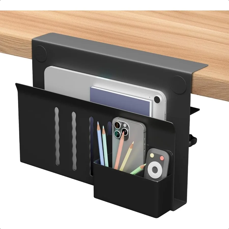 

Desk Side Storage with Pen Holder No Drill Hanging Desk Organizer Under Desk Storage Mount ClampOn Laptop Holder Table Side Tra