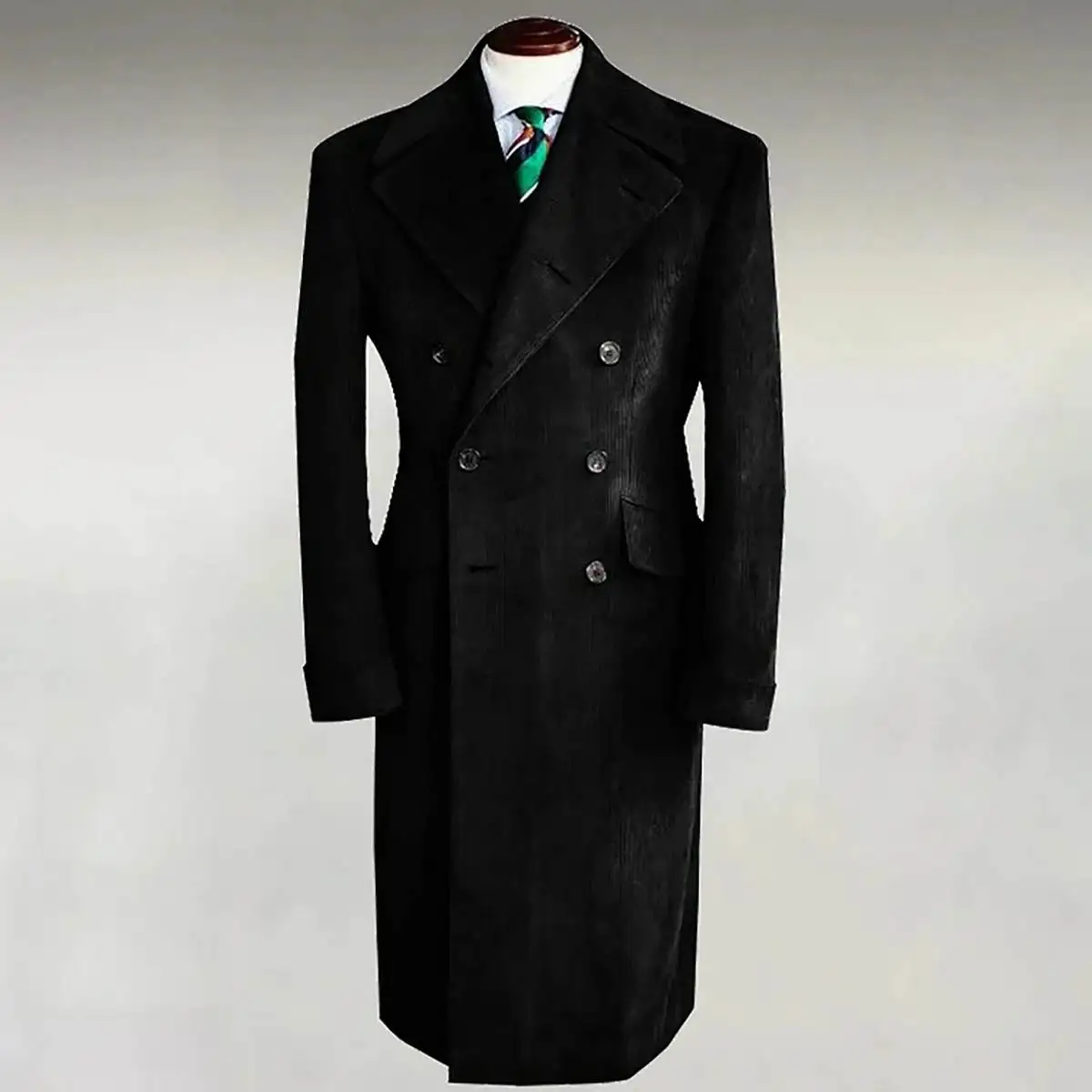 Pardessus long en velours côtelé pour hommes, veste décontractée noire, double boutonnage, optique chaude, manteau d'affaires 03, manteau masculin sur mesure