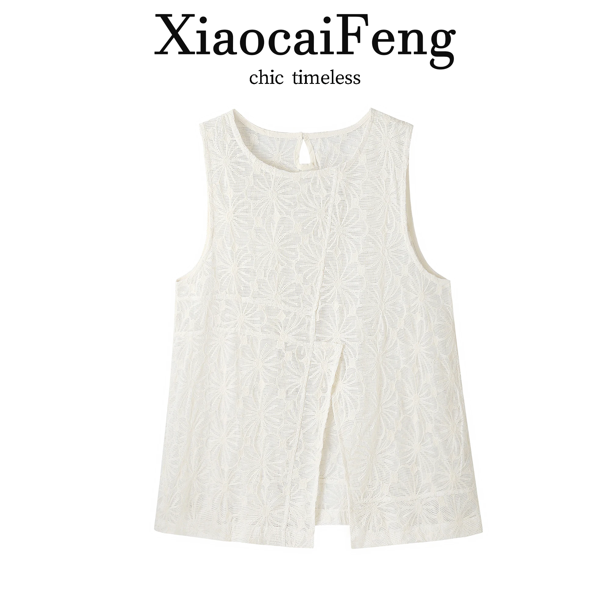 Japanese Artistic Style Lace Hollow out Vest Women Summer Versatile Layered Wear Outer Cover Sleeveless Slit Top