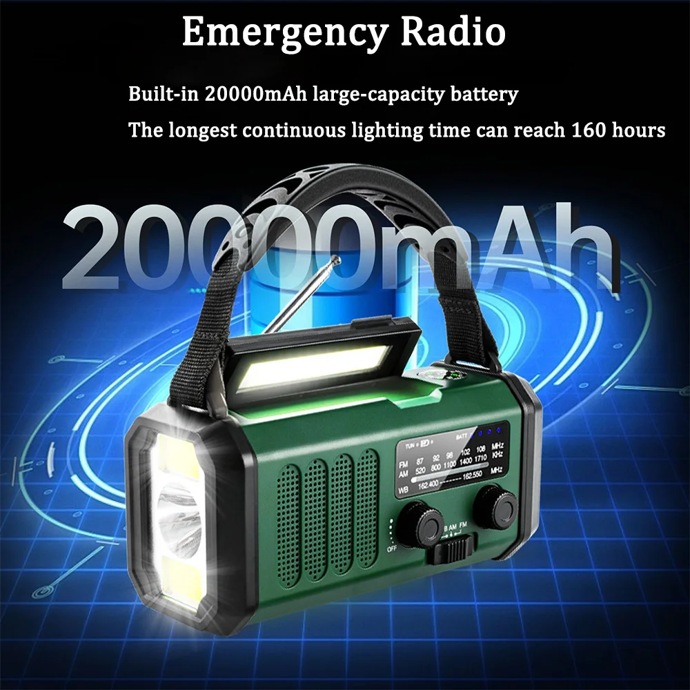 20000mAh الشمسية كرنك اليد مولد راديو AM/FM/WB/NOAA راديو الطوارئ راديو مصباح ليد جيب SOS إنذار قوة البنك دروبشيبينغ