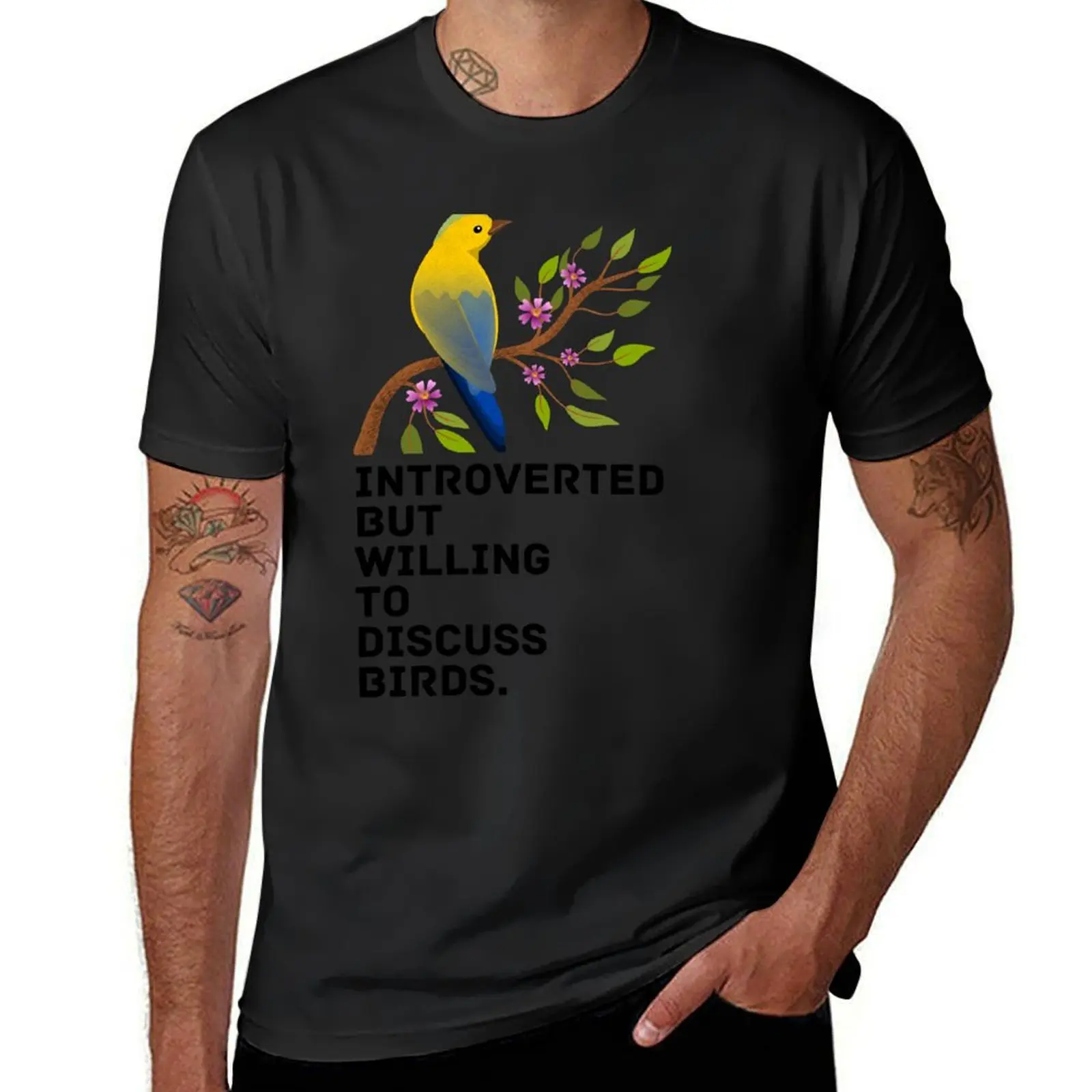 introverted but willing to discuss birds T-Shirt anime clothes customizeds hippie clothes sublime mens cotton t shirts