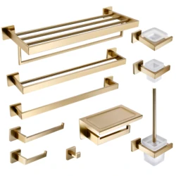 Luxury Gold Brushed Wall Mount Stainless Steel Clothe Hook Black Toilet Paper Holder Towel Bar Bathroom Decoration Accessories