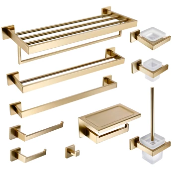 Luxury Gold Brushed Wall Mount Stainless Steel Clothe Hook Black Toilet Paper Holder…