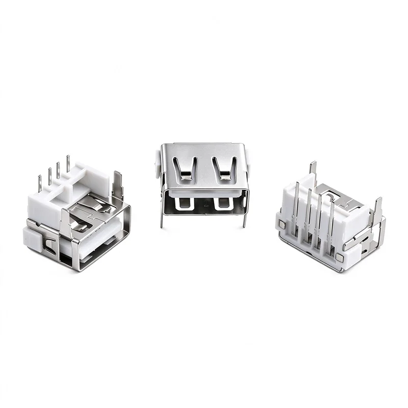 USB 2.0 Type-A Female AF Short Body 10.0, 90° Right Angle, Front 2 Pins DIP, Forward Raised Height 9.8mm, Heightened Type