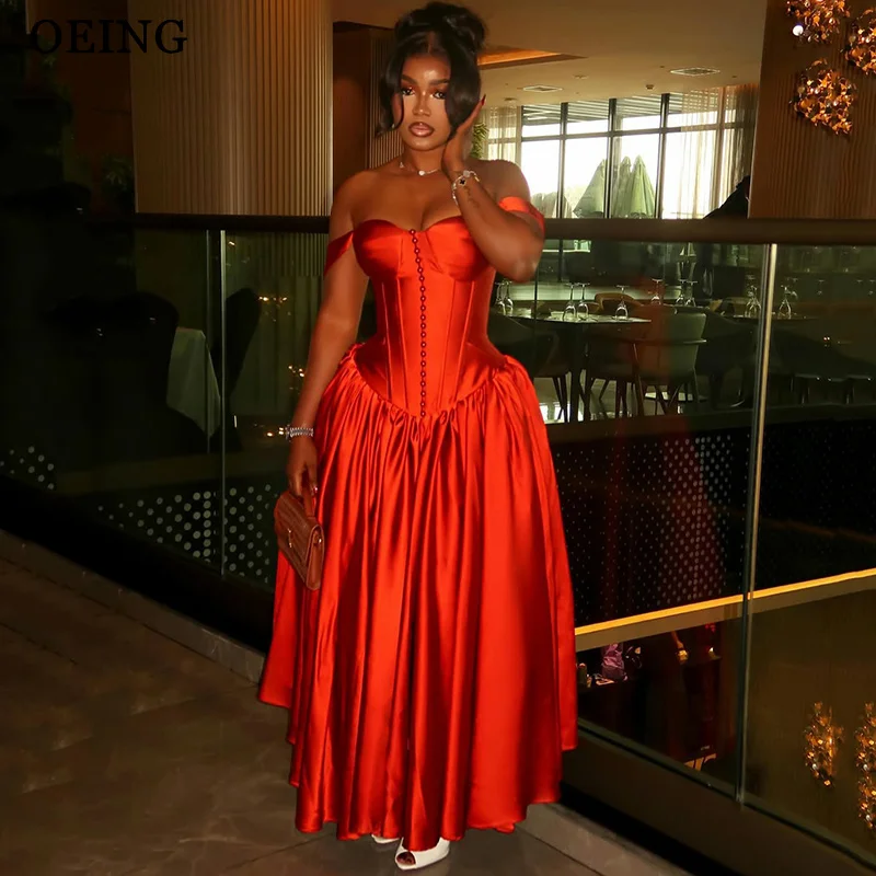 OEING Vintage rote A-Linie-Abschlussballkleider, seidig, herzförmig, ärmellos, mit Knöpfen, drapiert, Midi-Partykleider, Vestidos Gala, individuell gestaltet