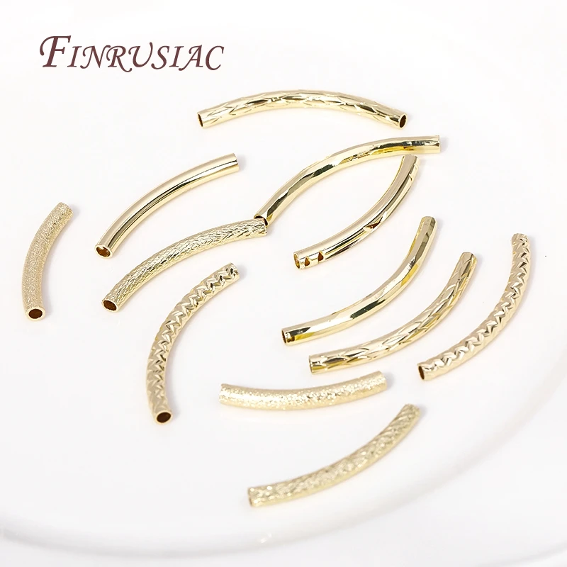 Multi-types 18K Gold Plated Brass Curved Tube, Bracelets Tube Beads Connector For Handmade DIY Jewelry Making Accessories