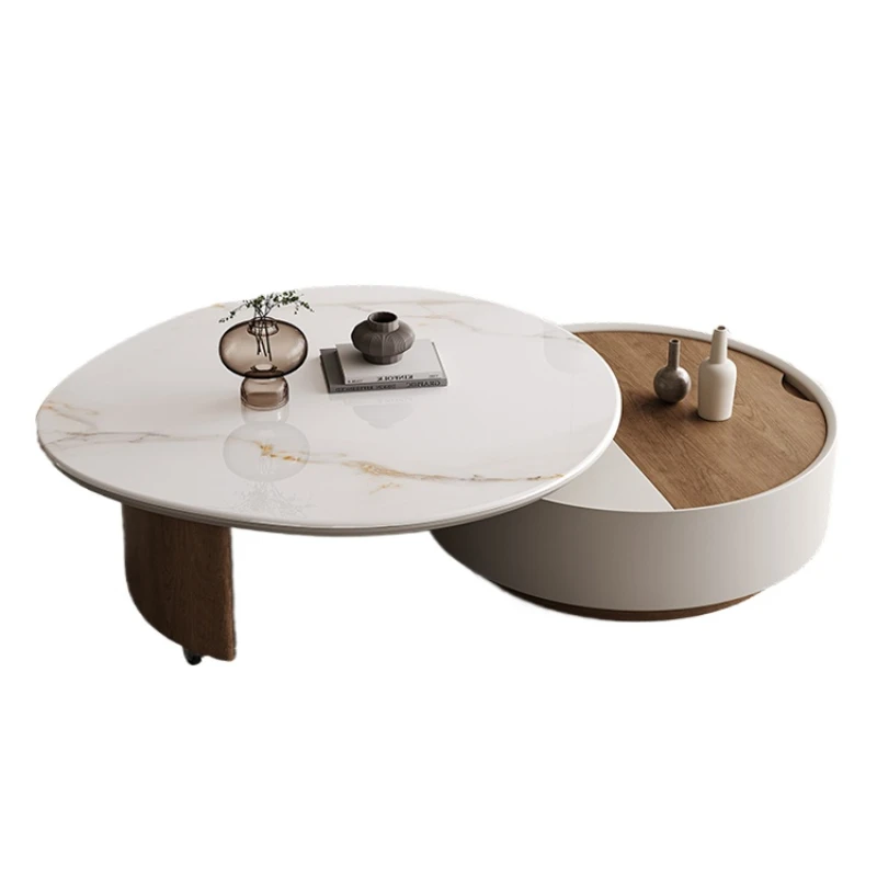 

1 Rotating coffee table telescopic household living room round coffeetable child and mother coffee tablesize combination rock sl