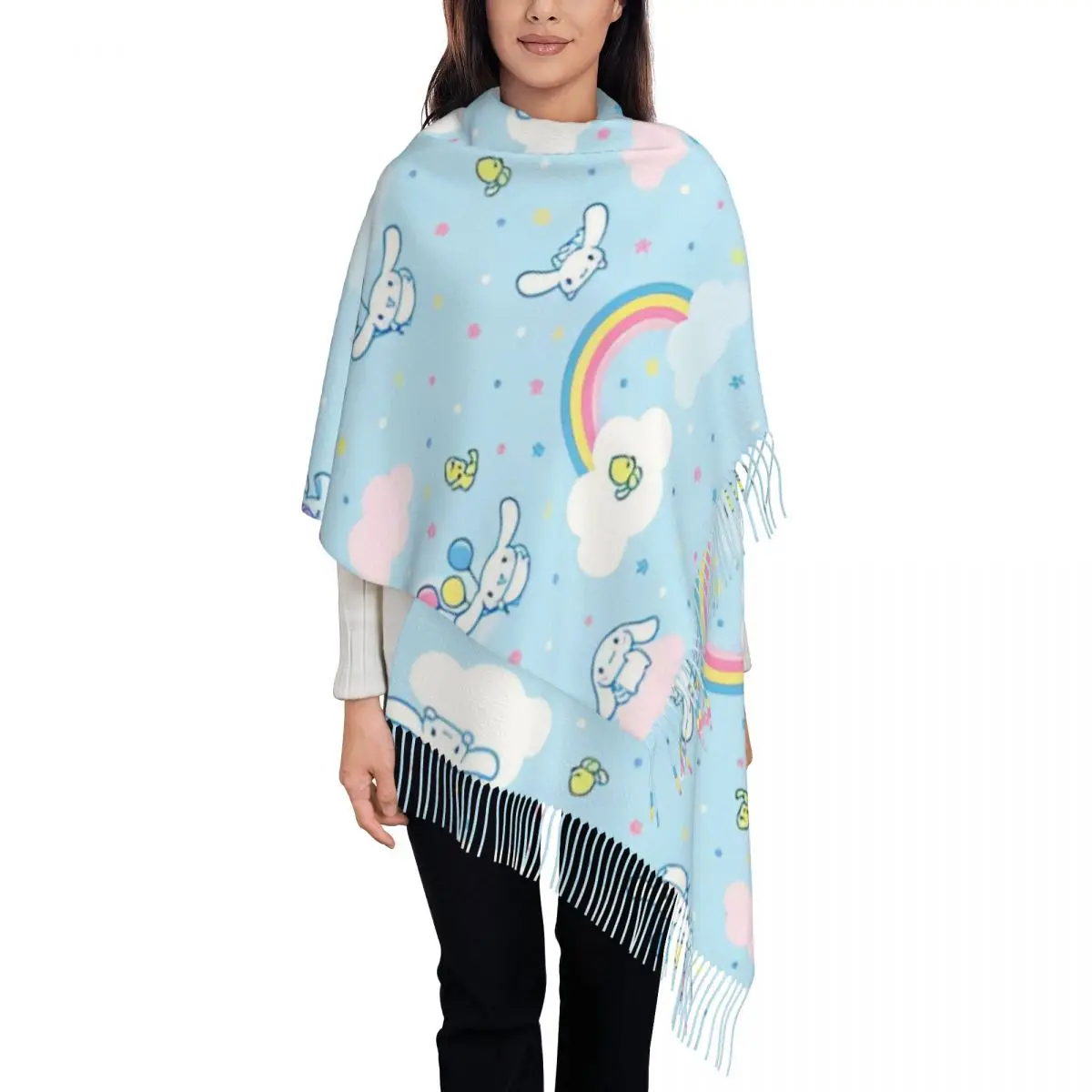 Sanrio Cinnamoroll Cute Cartoon Shawl Wraps for Ladies Winter Large Soft Scarf Pashminas Shawl Scarves