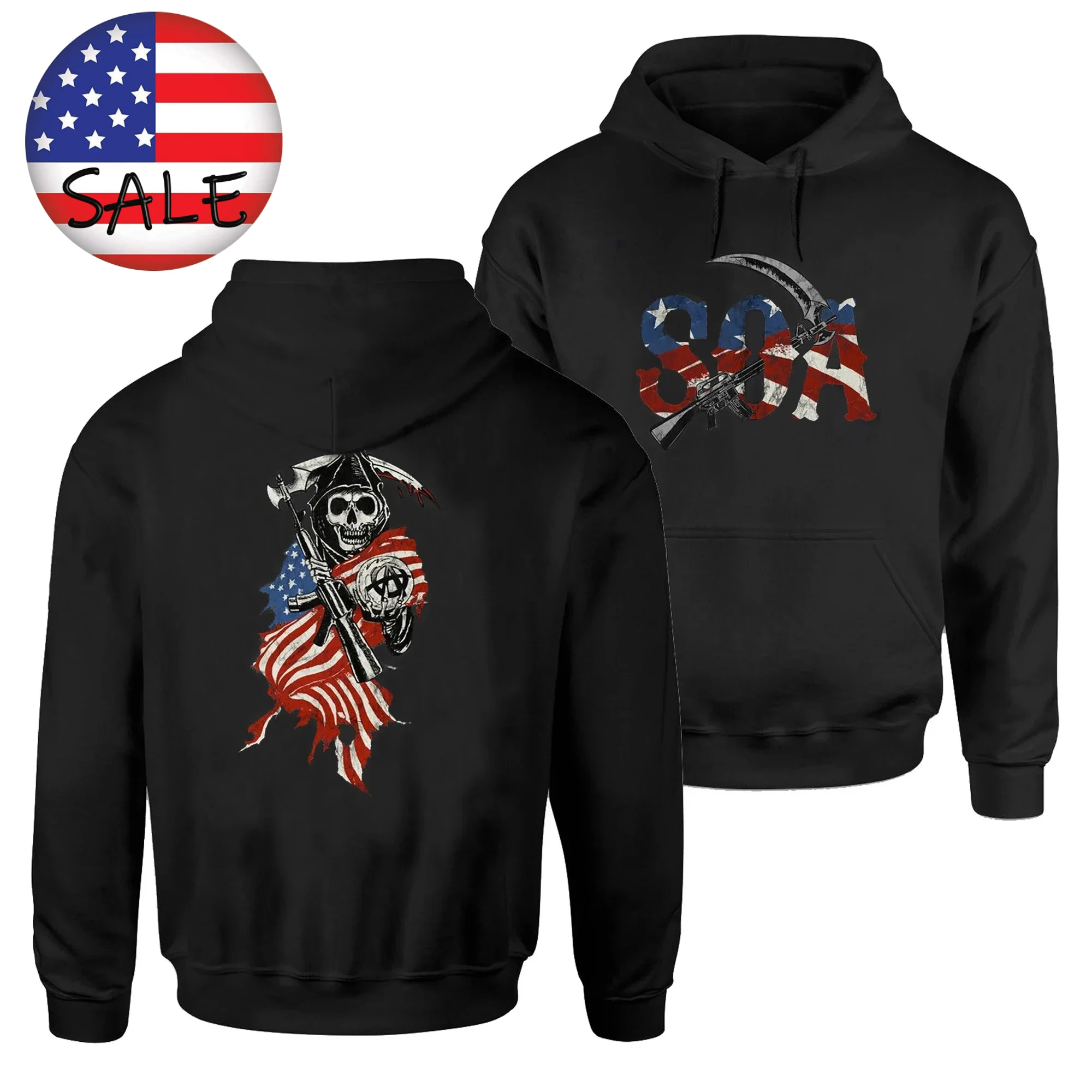 

Винтажный флаг США, мрачный жнец, символ SOA, пуловер с капюшоном для мотоциклиста, новые повседневные мужские толстовки из 100% хлопка, модная уличная одежда