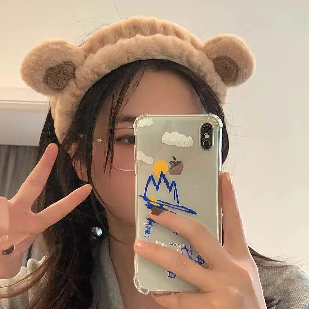 Premium Brown Bear Plush Headband Women 2026 New Washing Face Makeup Face Mask Hair Hoop Tie Headwear Wrap